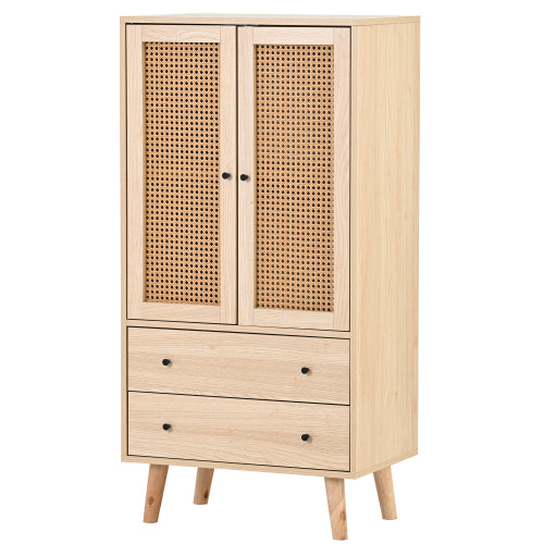 Buffet haut en bois style moderne avec portes en rotin et tiroirs â€?60 x 40 x 120 cm