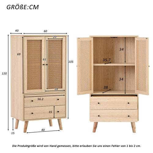 Buffet haut en bois style moderne avec portes en rotin et tiroirs â€?60 x 40 x 120 cm