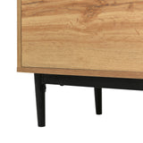 Modern low buffet 160 cm in natural wood with 3 doors, adjustable shelves and black feet - 160 x 35 x 76 cm