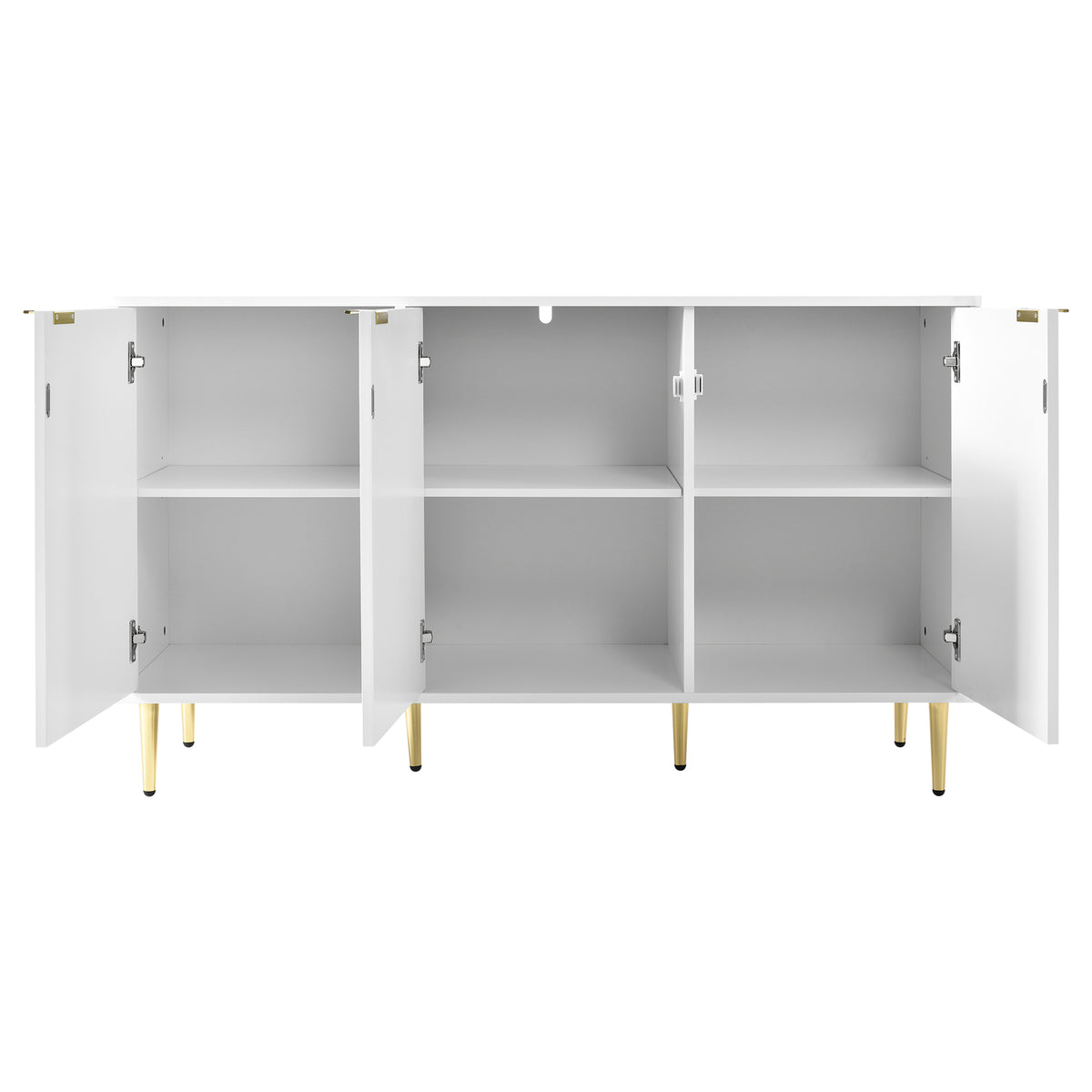 Sideboard moderne à motifs de fleurs 127×45×75cm Commode blanche avec pieds et poignées dorées 2 étagères 6 compartiments pour salon chambre à coucher et salle de bains