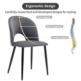 Lot de 2 chaises de salle à manger en velours gris avec dossier à motif diamant, pieds en métal réglables et assise rembourrée
