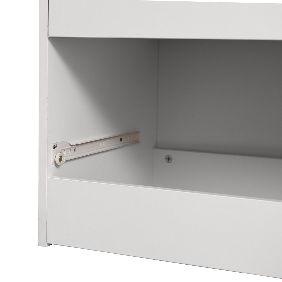 Weißer Kleiderschrank aus Spanplatte mit 2 Türen, 2 Schubladen und Aufbewahrungsstange