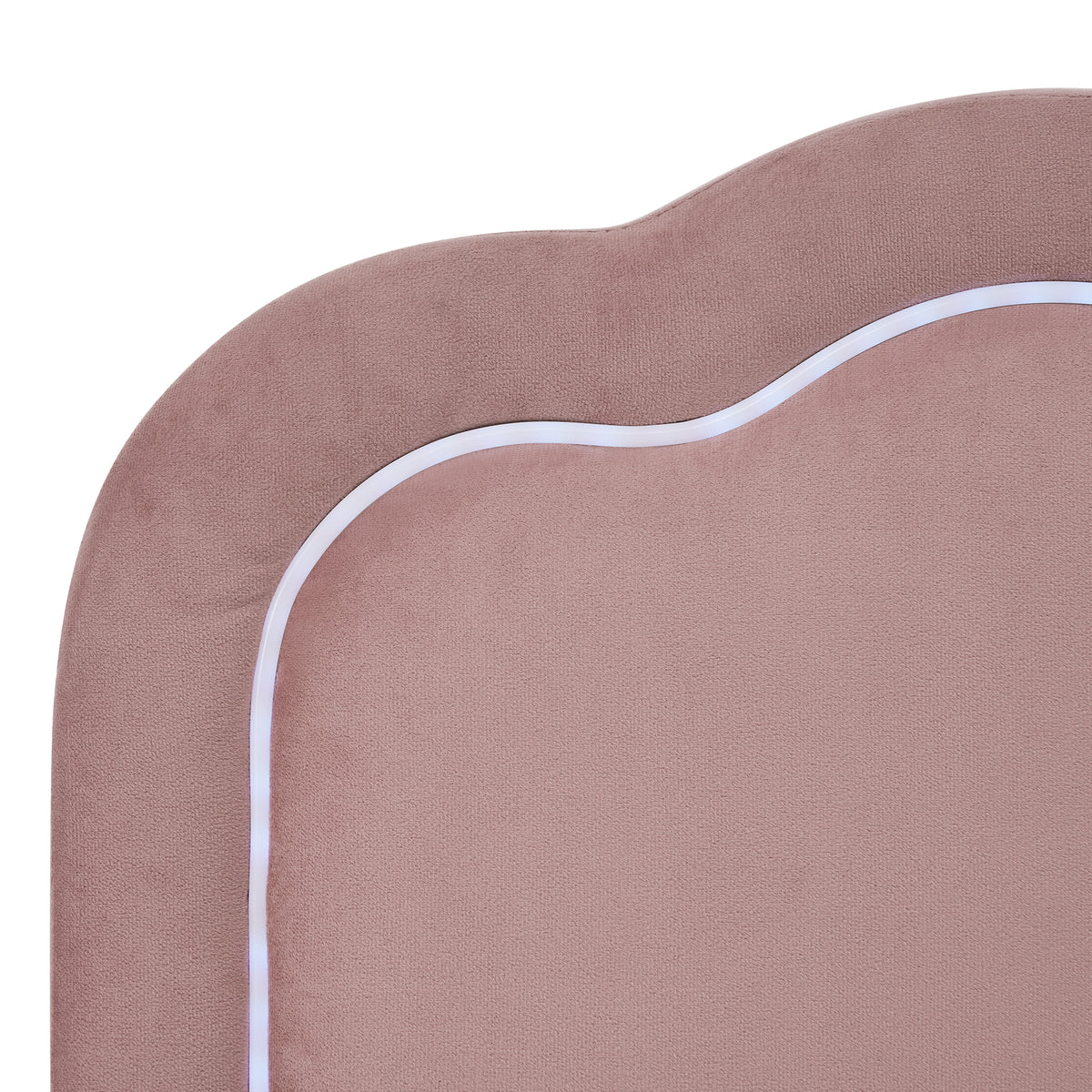 Gepolstertes Kinderbett 90×200 cm mit LED, in rosa Samt mit verstellbarem Kopfteil und Lattenrost (ohne Matratze)