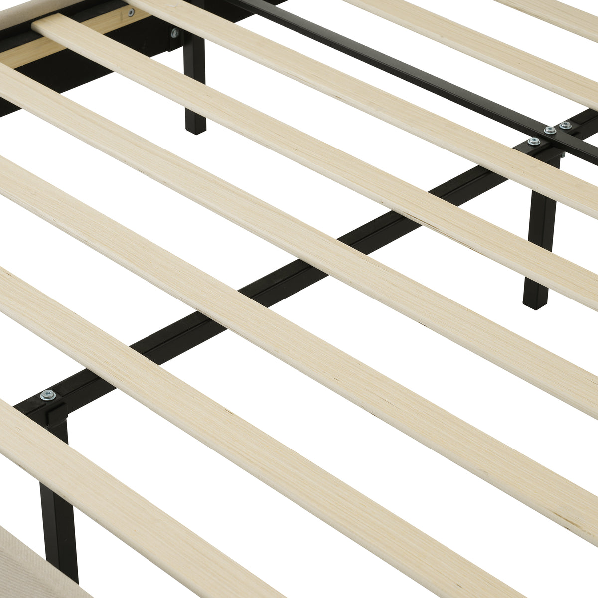 Lit double rembourré LED 140×200 cm en lin beige avec tête de lit réglable et sommier à lattes (sans matelas)
