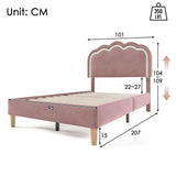 Gepolstertes Kinderbett 90×200 cm mit LED, in rosa Samt mit verstellbarem Kopfteil und Lattenrost (ohne Matratze)