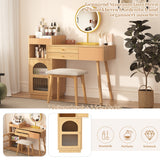 Modern hairdresser with 3 -light LED mirror, large storage space and side glass cabinet, 120x40x90 cm