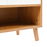 Commode / buffet / meuble à chaussures blanc et bois 90x35x99 cm avec étagères réglables et pieds en bois massif