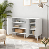 Sideboard moderne blanc 120x35x80 cm avec portes ondulées, grifflos et rayons réglables, idéal pour salon flur et salle à manger