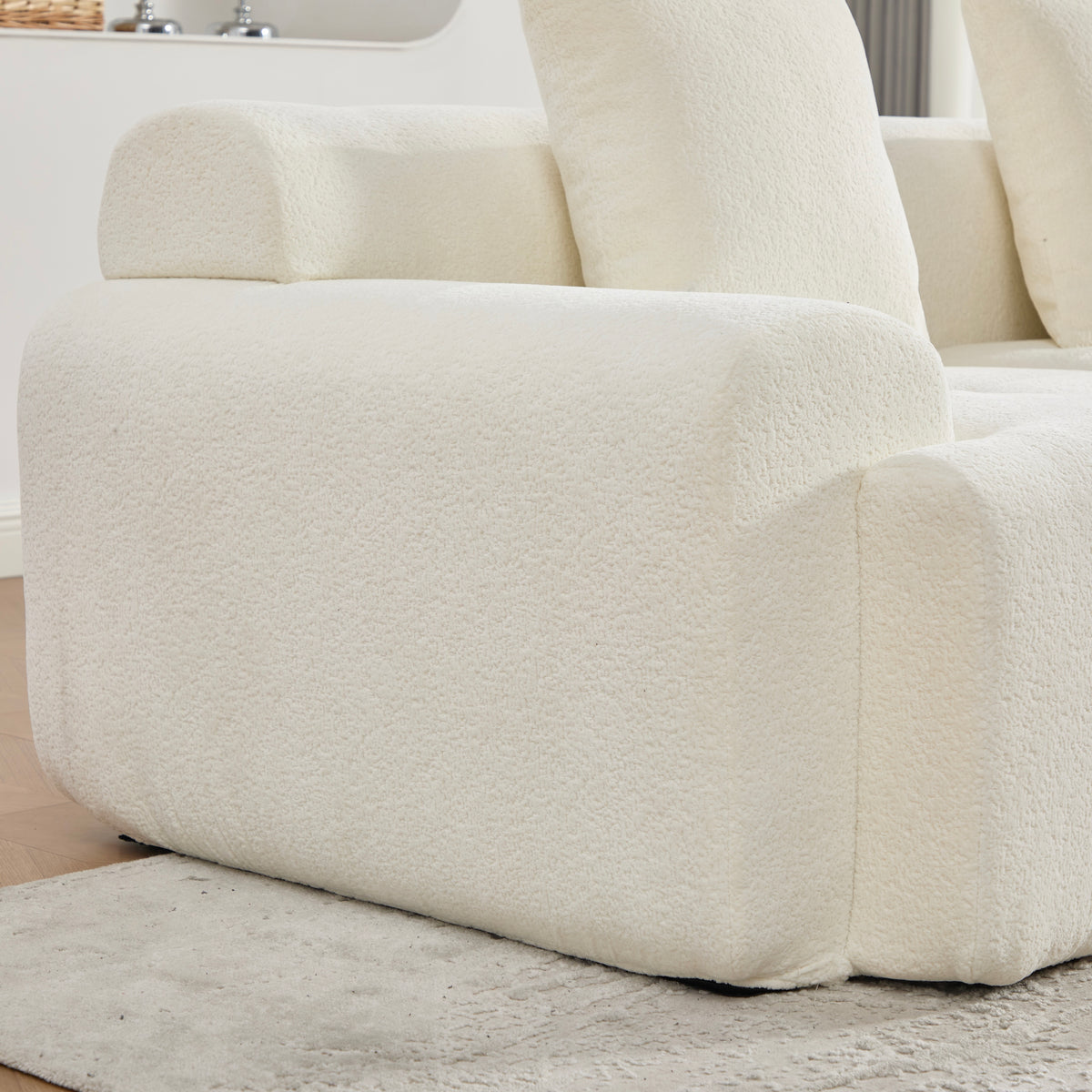 Canapé d’angle modulaire beige 3 places avec pouf