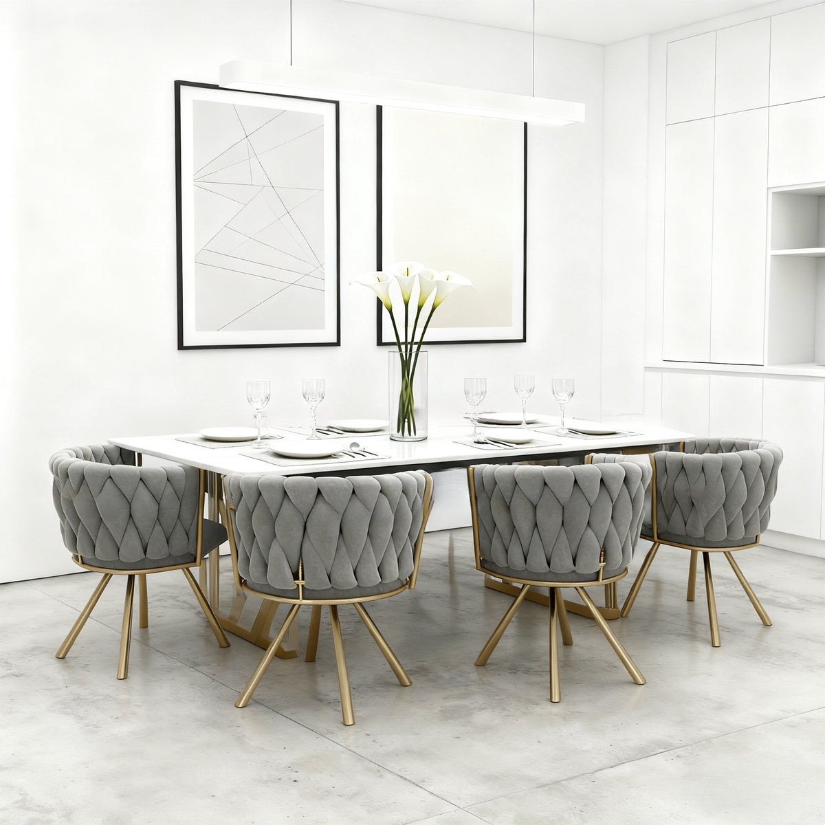 Lot de 4 chaises de salle à manger pivotantes en velours gris avec pieds en métal argenté