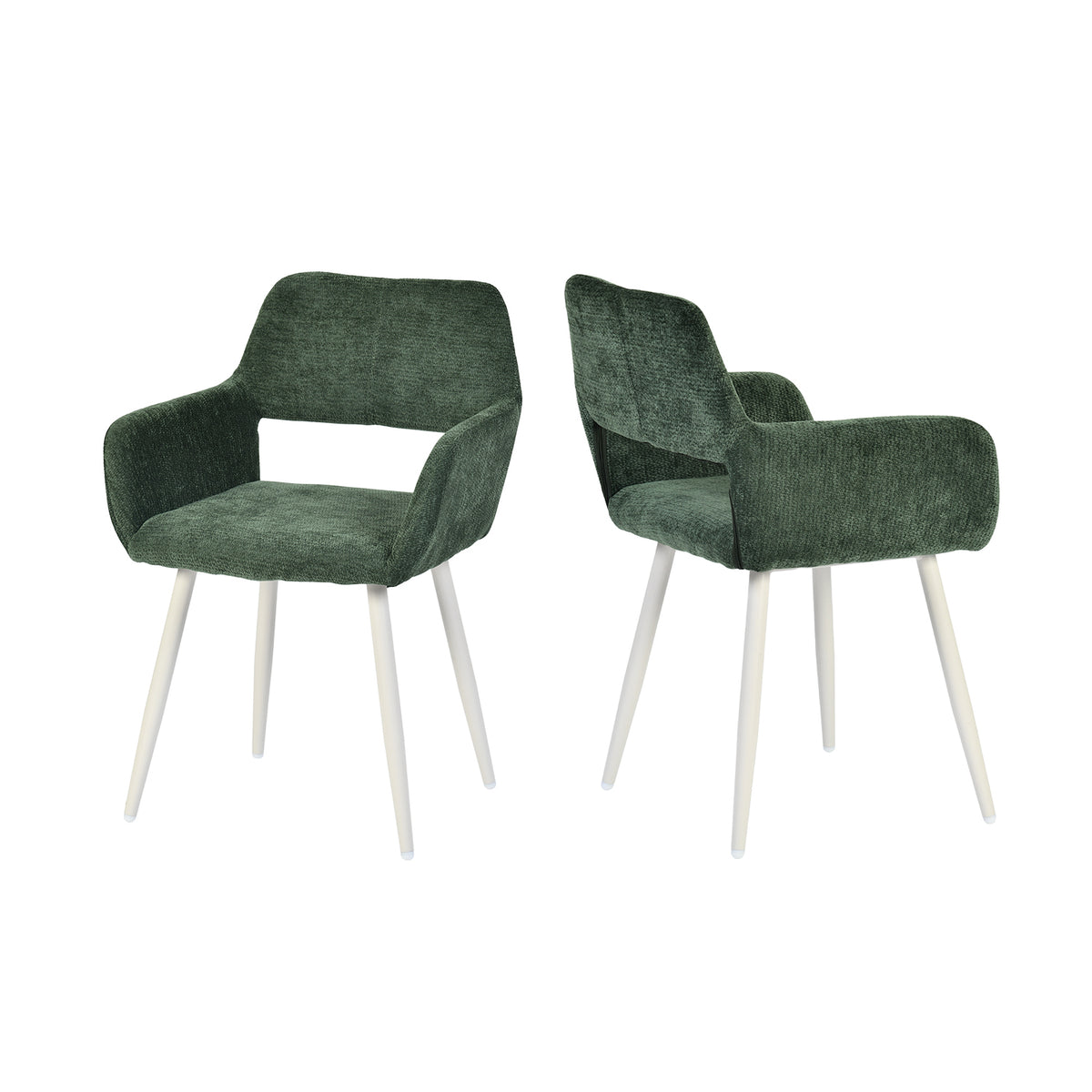Lot de 2 fauteuils de salle à manger scandinaves avec accoudoirs en chenille vert- CROMWELL