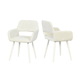 Lot de 2 fauteuils de salle à manger scandinaves avec accoudoirs en chenille beige- CROMWELL