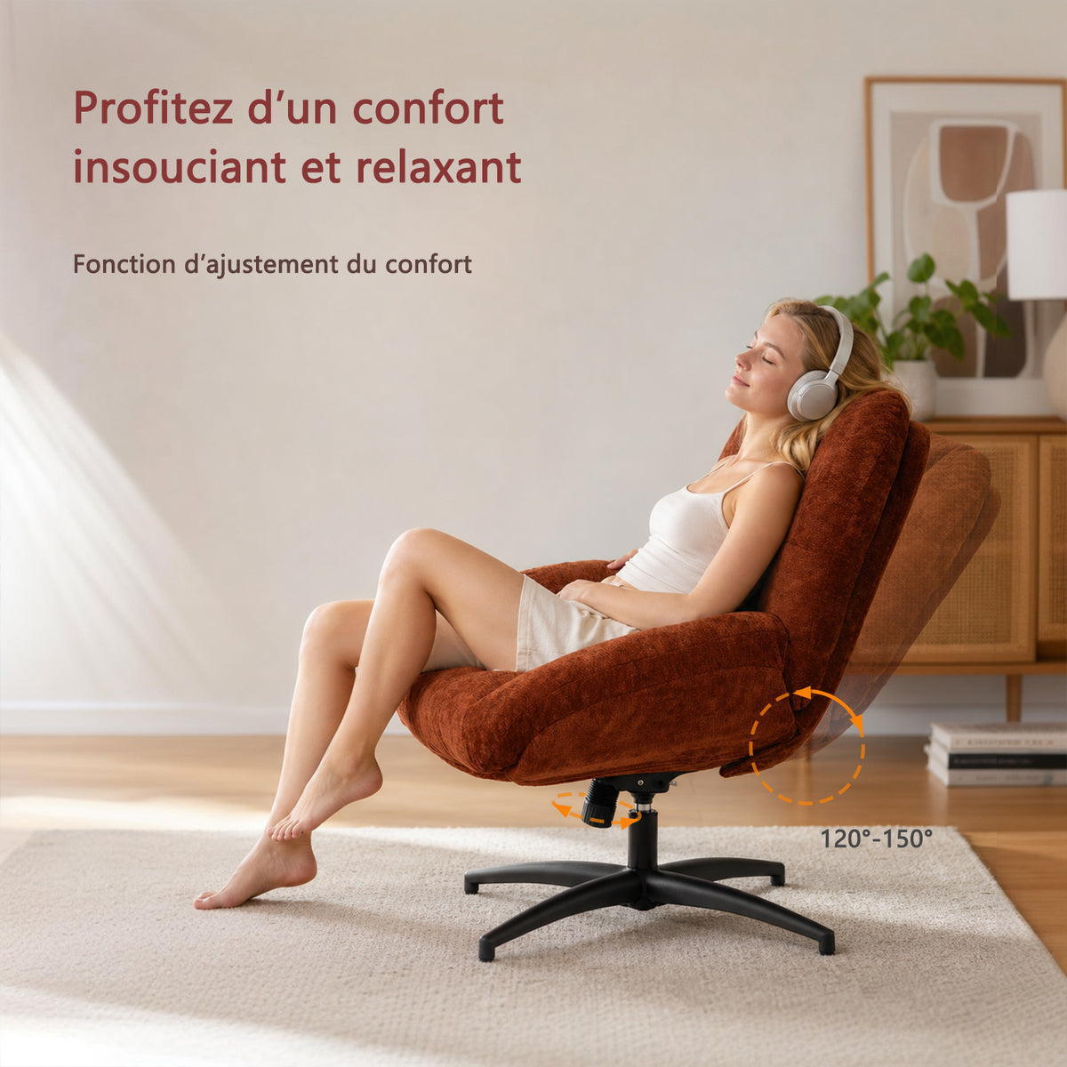 Chaise de bureau pivotante en tissu chenille terracotta – LITHOPS FIX