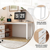 Schlichter Schreibtisch aus Naturholz mit 3 Schubladen und 2 offenen Nischen – 147×100×75,3 cm