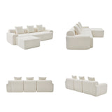 Canapé d’angle modulaire beige 3 places avec pouf