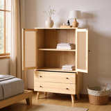 Buffet haut en bois style moderne avec portes en rotin et tiroirs â€?60 x 40 x 120 cm