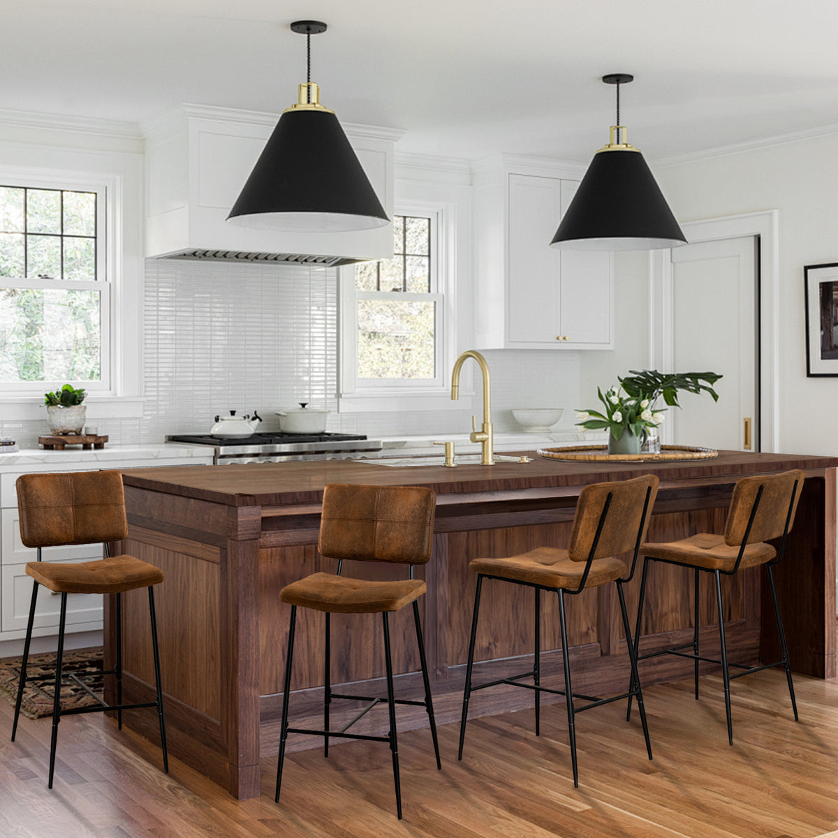 Set of 6 industrial bar stools with suede back - POMONA BAR