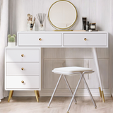 White 4-in-1 dressing table with whole mirror and rotary table mirror, padded stool, integrated storage and 3-color LED lighting, 109x36x164 cm