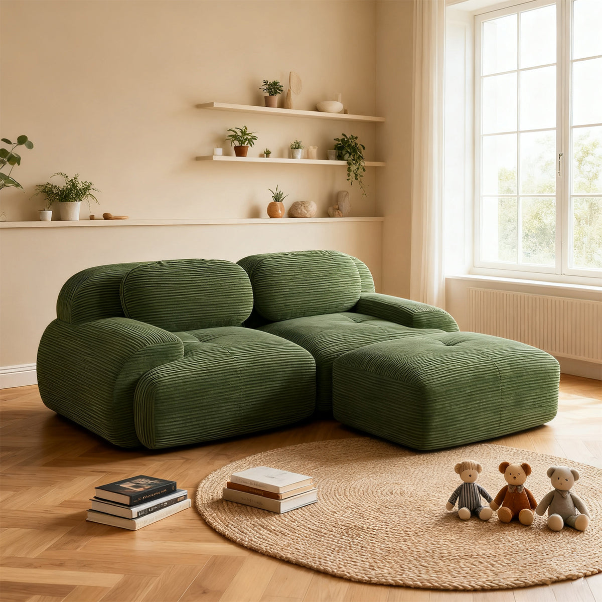 2-seater sofa bed in dark gray fabric with side pockets, modern convertible sofa