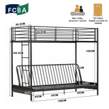 Etagenbett 90x190 cm mit Cabrio -Bank -Sofa und Lattenbasis in schwarzem Metall (Matratze nicht enthalten) - Liberty
