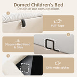 Lit enfant 90×200 cm rembourré (sans matelas) en PU beige avec tête de lit arquée