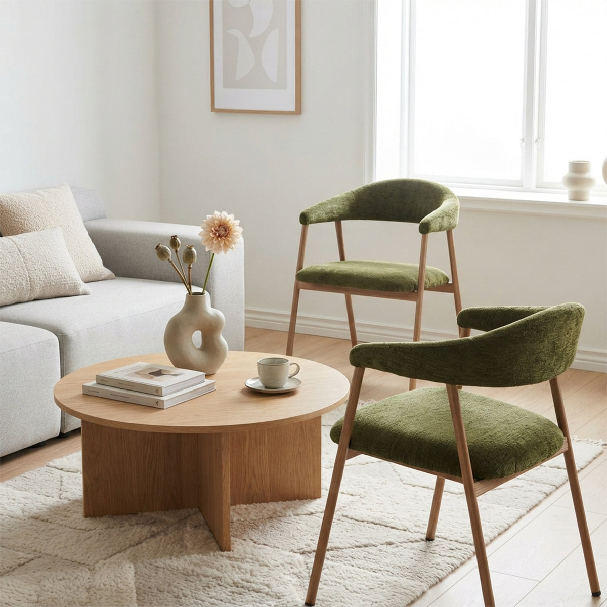 Lot de 2 fauteuils de salle à manger scandinaves avec accoudoirs en tissu vert - BONNIE