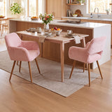 Lot de 2 fauteuils de salle à manger de style scandinave en fausse fourrure rose avec pieds en métal effet bois