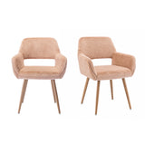 Lot de 2 fauteuils de salle à manger de style scandinave en fausse fourrure camel avec pieds en métal effet bois