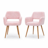 Lot de 2 fauteuils de salle à manger de style scandinave en fausse fourrure rose avec pieds en métal effet bois