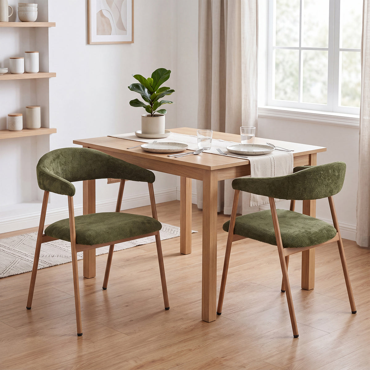 Lot de 2 fauteuils de salle à manger scandinaves avec accoudoirs en tissu vert - BONNIE