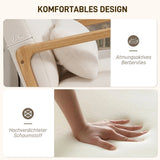 Fauteuil à bascule avec repose-pieds, revêtement polaire blanc, dossier haut et structure bois naturel
