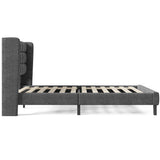 Lit double 140x200 cm en tissu gris avec tête de lit capitonnée et sommier à lattes inclus, design élégant et confortable (matelas non inclus)