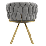 Lot de 6 chaises pivotantes de salle à manger en velours gris avec pieds en métal doré
