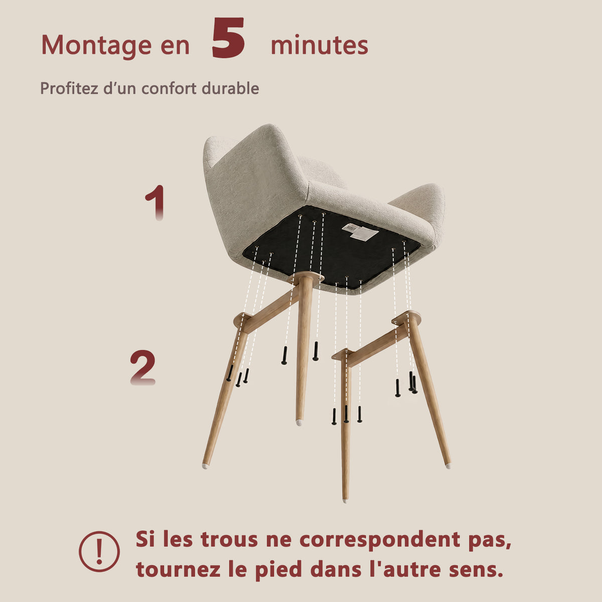 Lot de 2 fauteuils de salle à manger scandinaves avec accoudoirs en tissu beige - CROMWELL