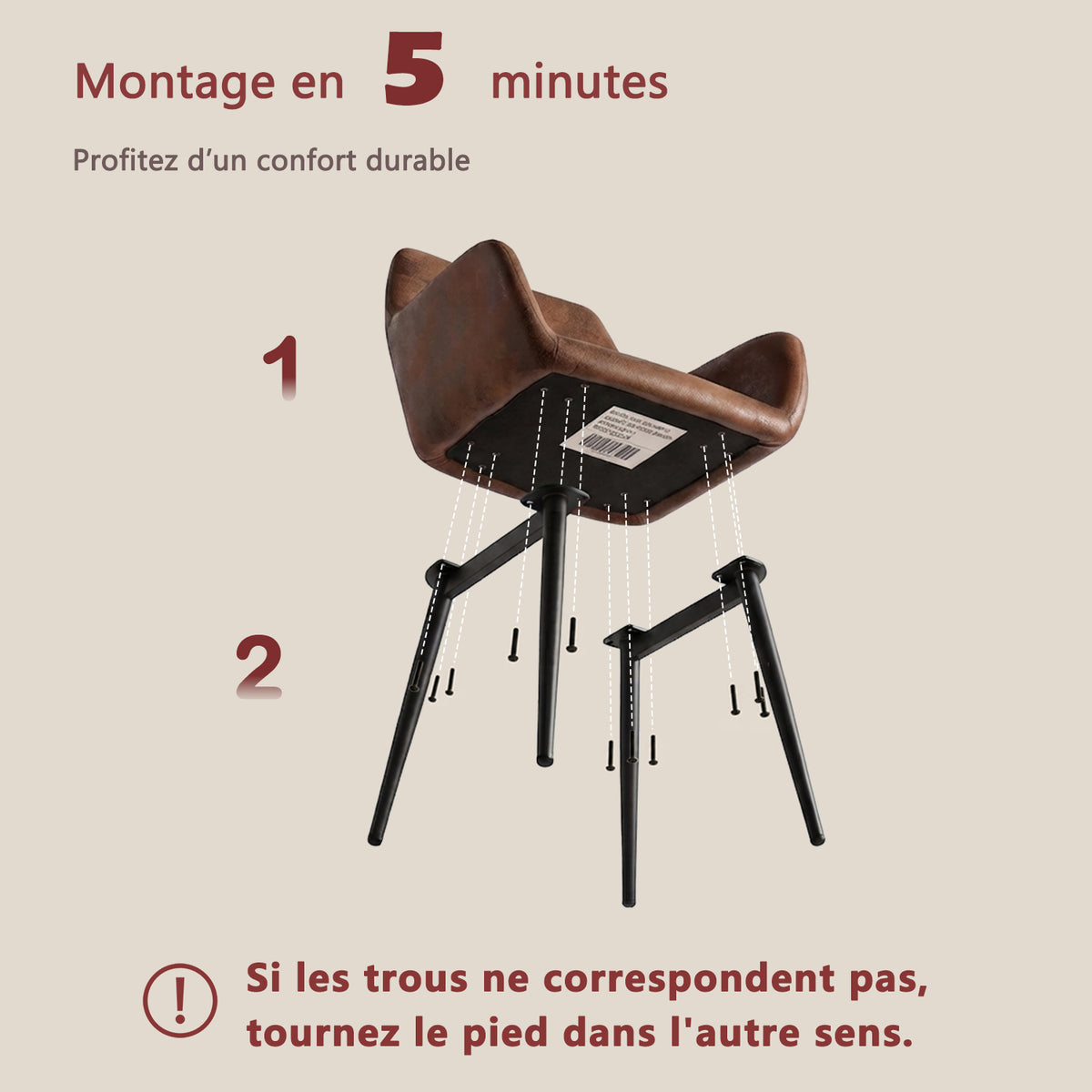 Ensemble de salle à manger de style scandinave composé d'une table ronde en chêne et de 2 fauteuils en suédine marron