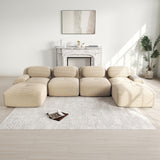 Ensemble de canapés avec accoudoirs incurvés et base antidérapante en tissu velours côtelé doux pour le salon, beige,siège4+tabouret2