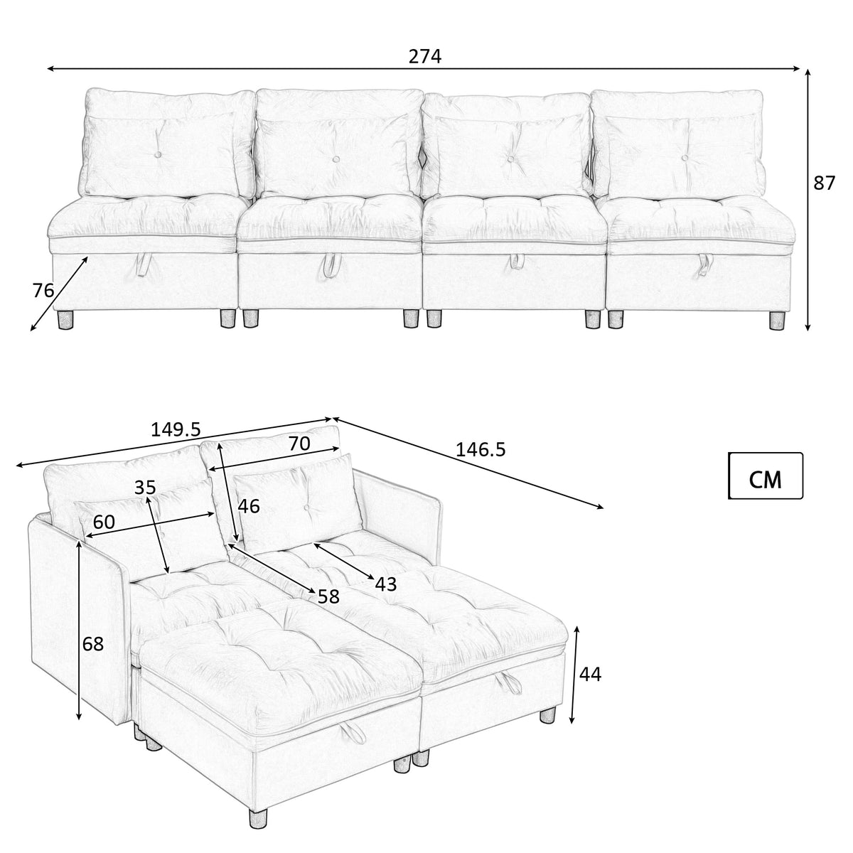 2-seater sofa in beige fabric Scandinavian style - AHBARM