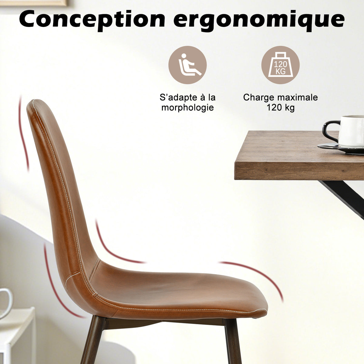 Ensemble table à manger extensible noire avec 6 chaises de salle à manger en PU, style scandinave