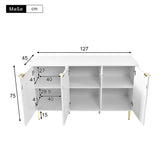 Sideboard moderne à motifs de fleurs 127×45×75cm Commode blanche avec pieds et poignées dorées 2 étagères 6 compartiments pour salon chambre à coucher et salle de bains