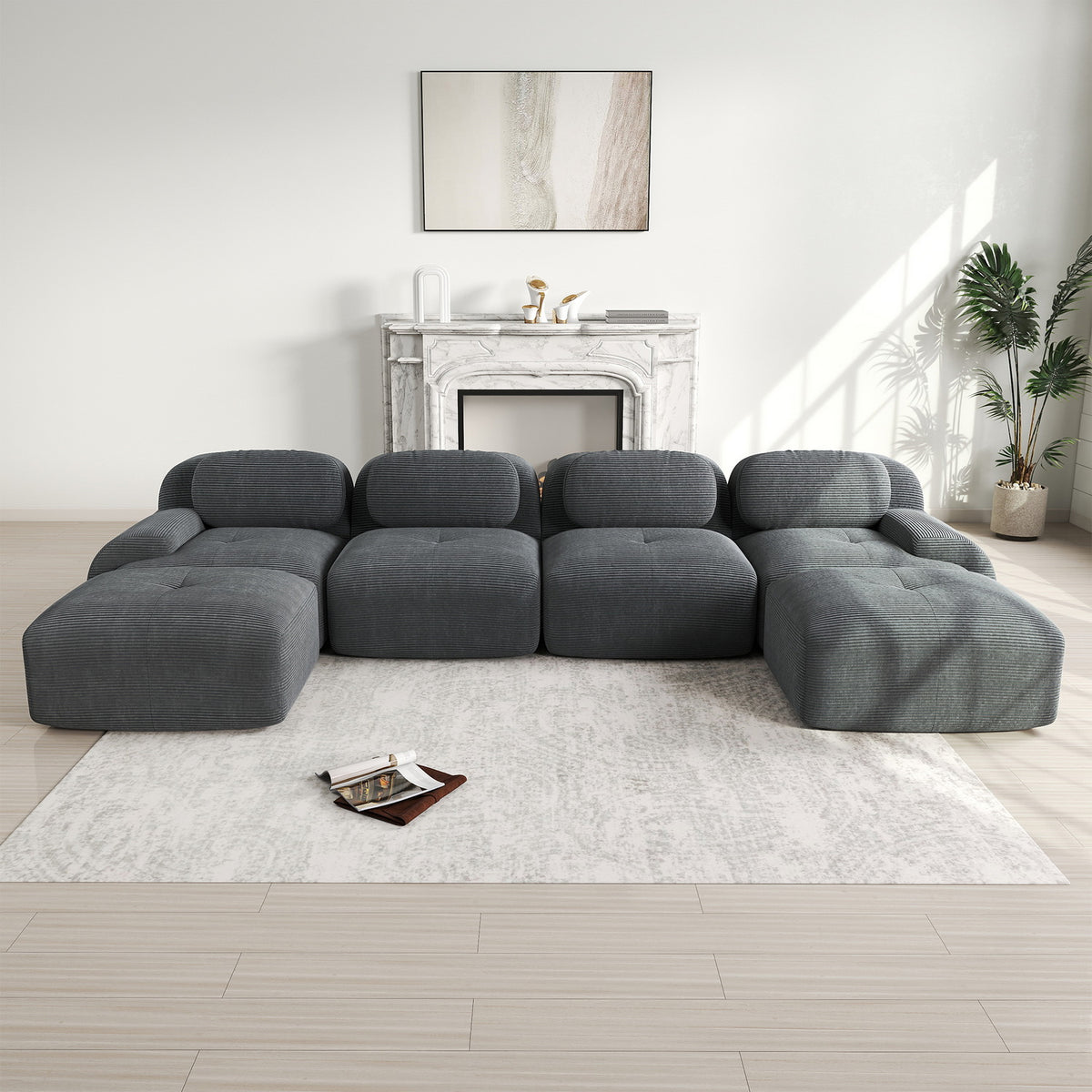 2-Sitzer-Schlafsofa aus dunkelgrauem Stoff mit Seitentaschen, modernes Schlafsofa