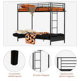 Etagenbett 90x190 cm mit Cabrio -Bank -Sofa und Lattenbasis in schwarzem Metall (Matratze nicht enthalten) - Liberty