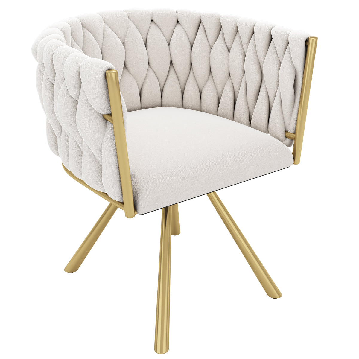 Lot de 4 chaises pivotantes de salle à manger en velours beige avec pieds en métal doré