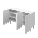 Sideboard moderne blanc 120x35x80 cm avec portes ondulées, grifflos et rayons réglables, idéal pour salon flur et salle à manger