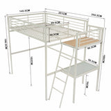 Mezzanine bed 2 places in white metal with integrated desk, sleeping of 140x190cm (mattress not included) - Lionel