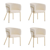 Lot de 4 chaise de loisirs individuelle en imitation de velours de lapin Chaise élégante à quatre pieds en métal beige pour salon chambre à coucher et salle à manger