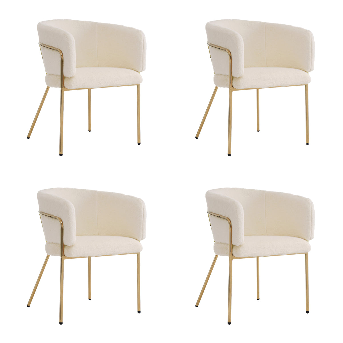 Lot de 4 chaise de loisirs individuelle en imitation de velours de lapin Chaise élégante à quatre pieds en métal beige pour salon chambre à coucher et salle à manger