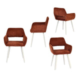 Lot de 4 fauteuils de salle à manger scandinaves avec accoudoirs en chenille terracotta - CROMWELL