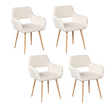 Set von 4 skandinavischen Esszimmer Sesseln mit Armlehnen Schafschaf Stoff Beige - Cromwell