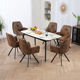 Set of 6 comfortable dining chairs in suede with armrests - calf suede brown 6pcs