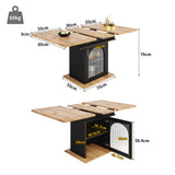 Table à manger télescopique extensible 140×80cm 3 niveaux de rangement bois naturel + noir pour cuisine et salon
